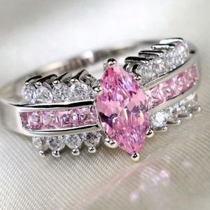 14K White Gold Pink Wedding Ring
